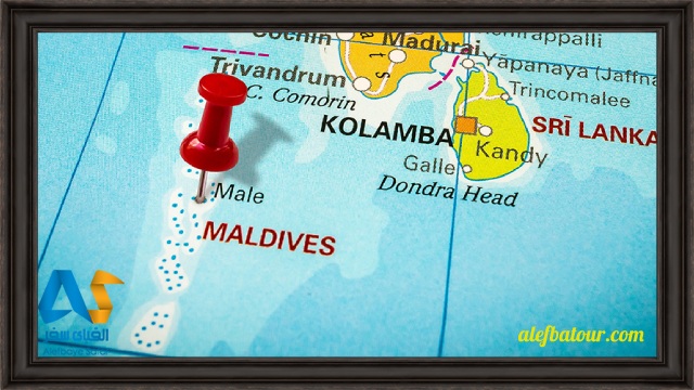 نقشه مالدیو. همانطور که می بینید در جنوب سریلانکا و هند قرار گرفته است.