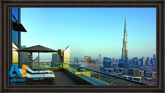 نمای برج خلیفه از تراس یکی از اتاق های شانگری لا هتل دبی