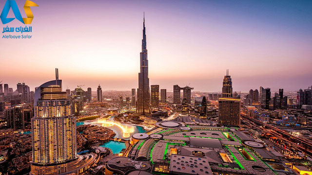 شهر دبي در غروب آفتاب