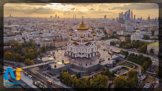 شهر مسكو روسيه در غروب آفتاب