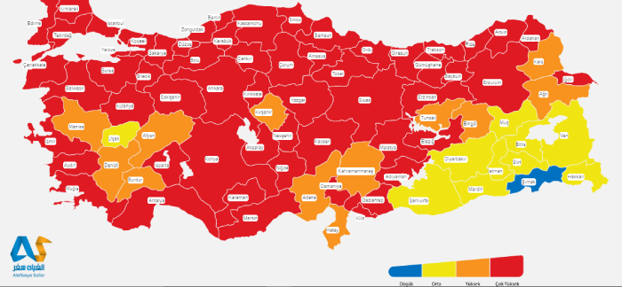 نقشه رنگ بندی شهرهای ترکیه